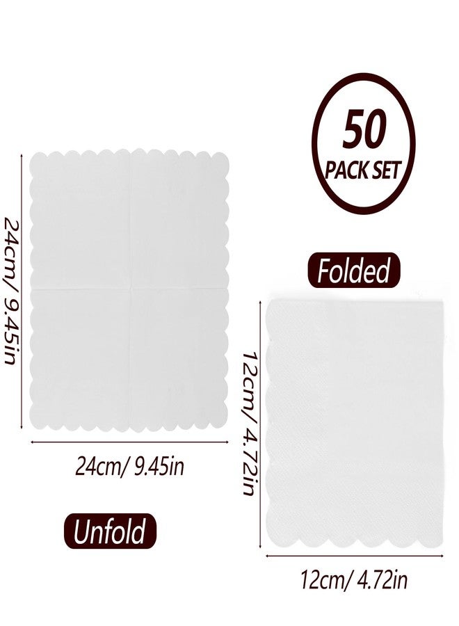 Duxesuk 50 Pack Scallop Edged Cocktail Napkins - 5x5 Inches Disposable Napkins for Parties and Events (50, White) - Image 3